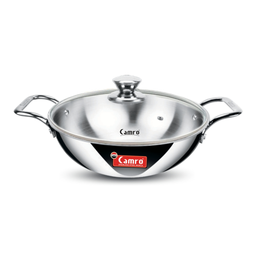 Triply Stainless Steel Kadai with Glass Lid 20 cm