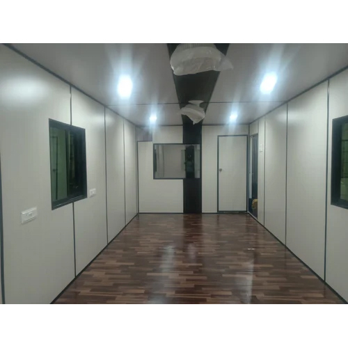 Portable Cabin - Container Material, Steel Door & Roof, Sleek White Color, Office Space Solution with Partition