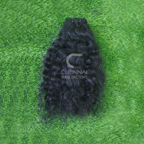 26 Inch Curly Raw Human Hair Extension - Color: Black