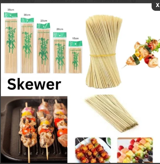 Skewer 16" - Wooden Material, Ideal for Grilling and Cooking, Versatile for Barbecues and Party Skewering Activities