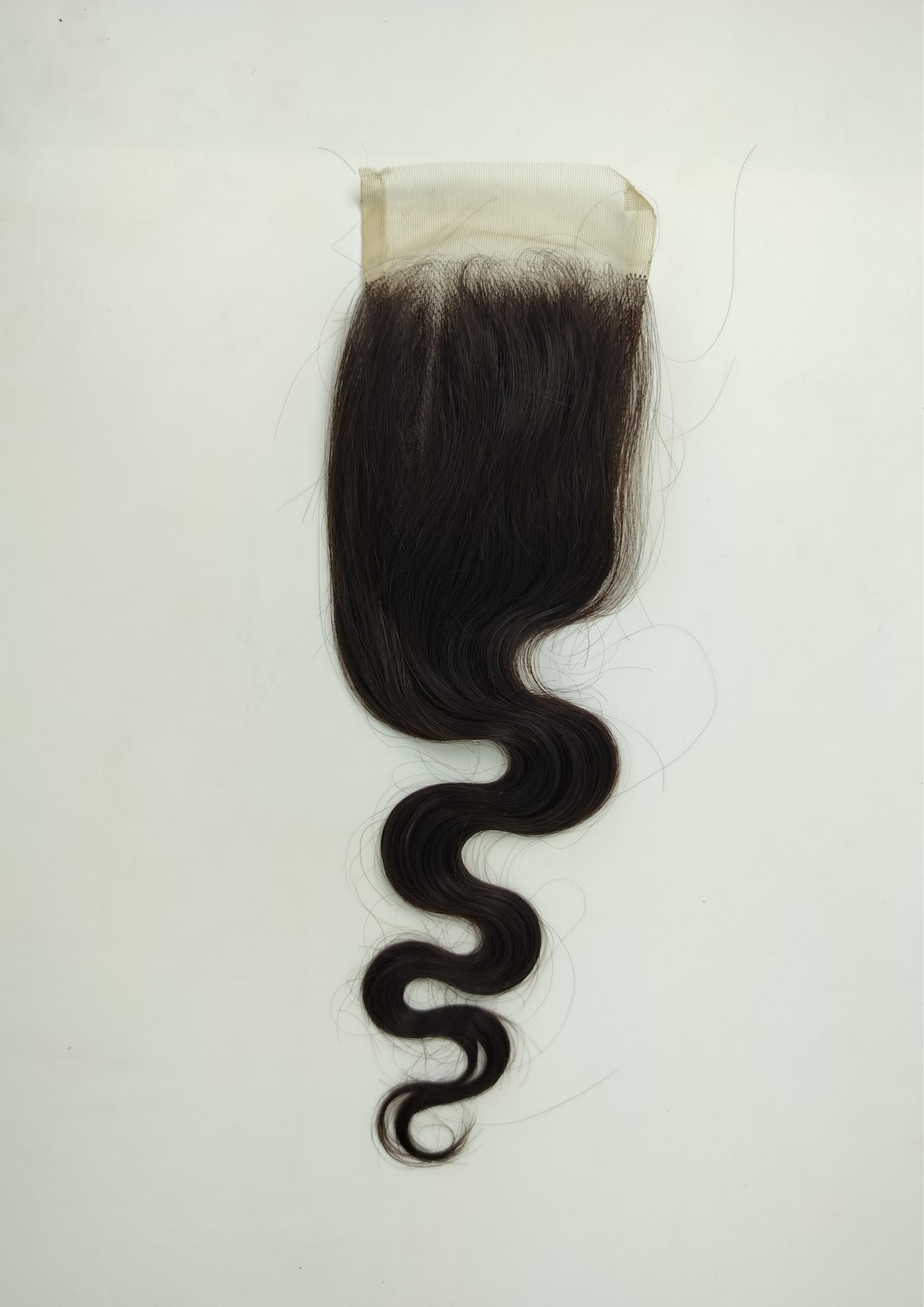 Wholesale Indian Transparent Lace Natural Color Body Wave Human Hair Closure - Length: 20 Inch (In)