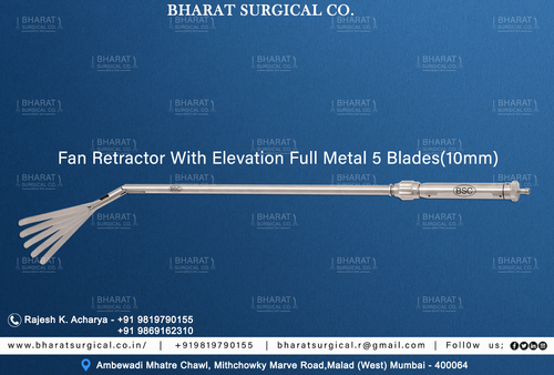 SS Laparoscopic Fan retractor 5 blade with elevation