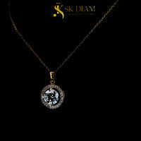 Halo Diamond Pendant by SK Diam | 18KT Gold and 3.40 Carat | Radiant Grace