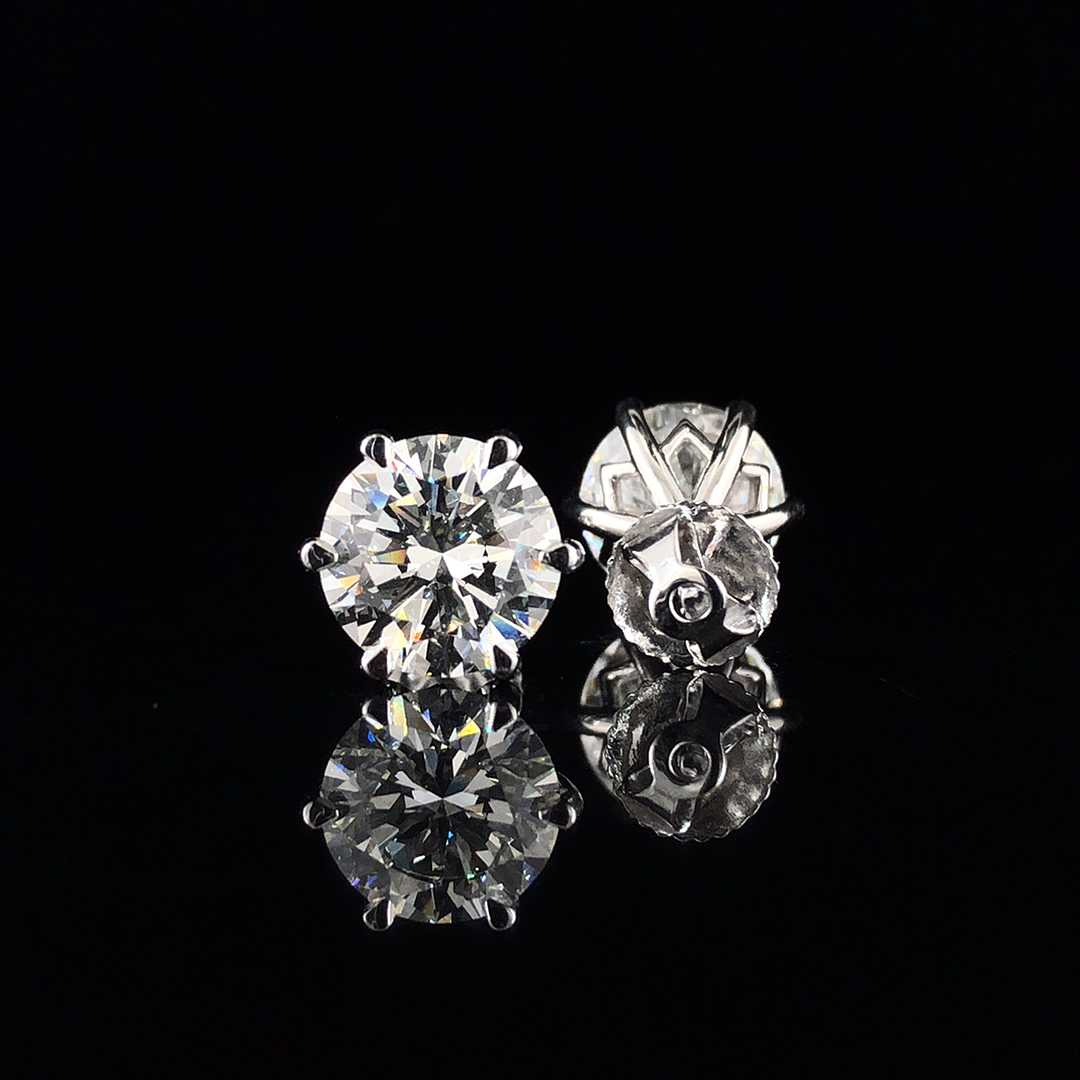 White Gold Diamond Stud | 6 Carat Tw | 6 Prongs - Diamond Type: Synthetic