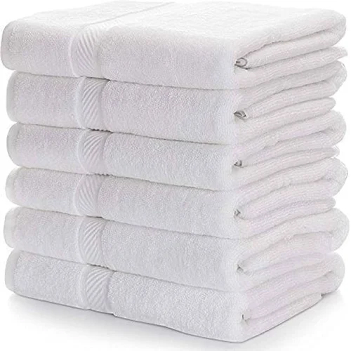 Cotton Bath Towel - 100% Pure Cotton, Full Size, Classic White | Soft, Washable, Plain Pattern, Perfect for Everyday Use