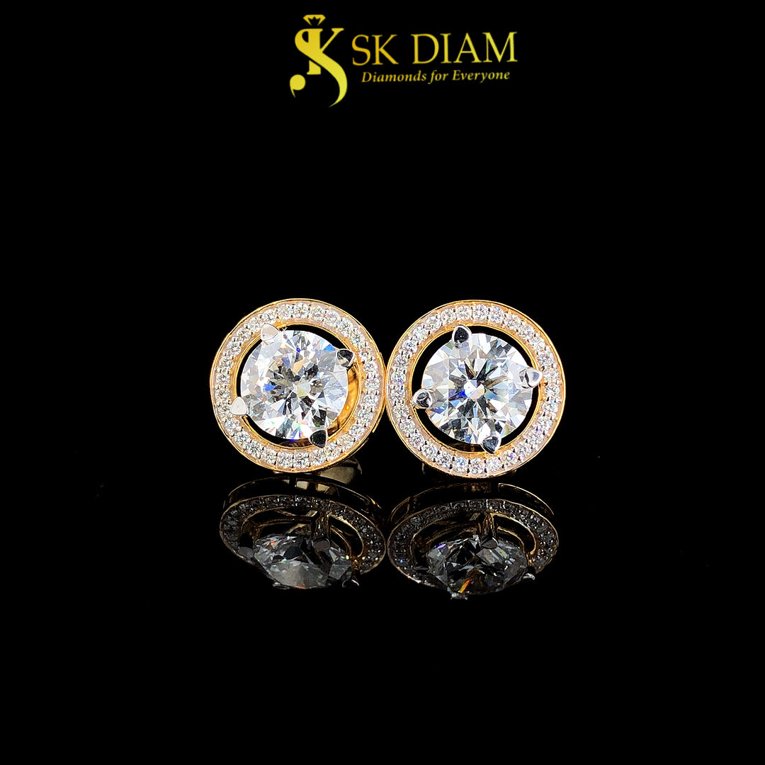 Diamond Stud Earrings by SK Diam | 18KT Gold and 6.560 Carat | Eternal Brilliance