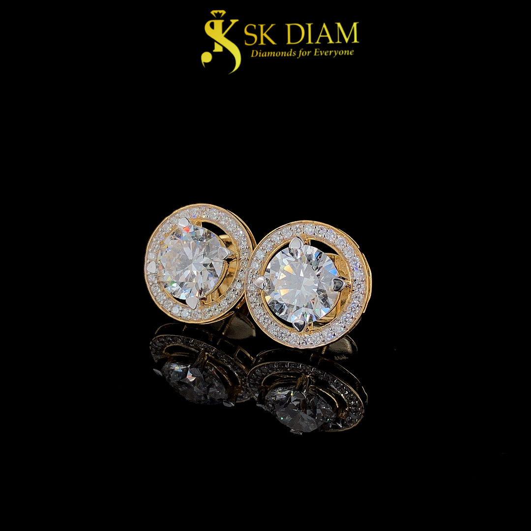 Diamond Stud Earrings by SK Diam | 18KT Gold and 6.560 Carat | Eternal Brilliance