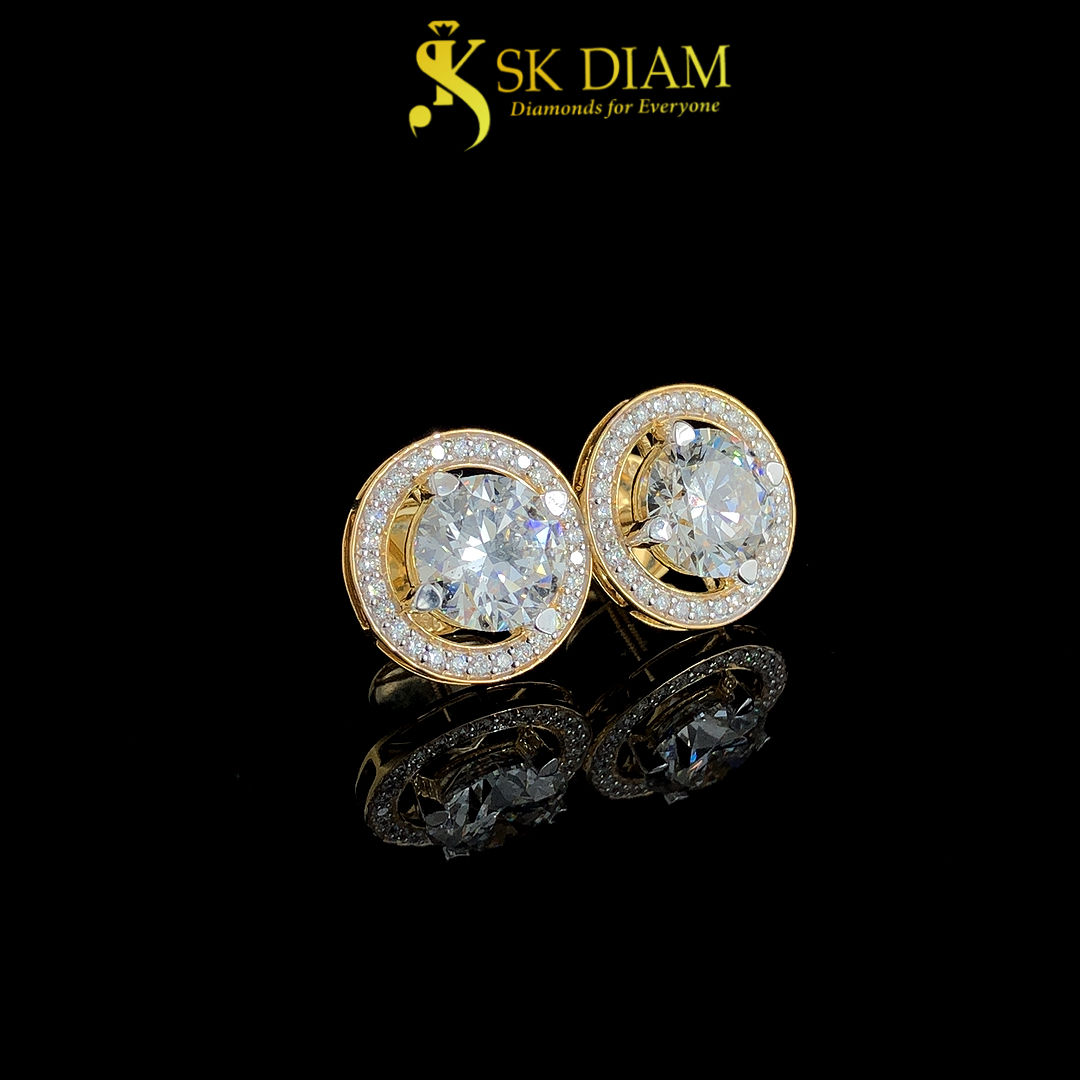 Diamond Stud Earrings by SK Diam | 18KT Gold and 6.560 Carat | Eternal Brilliance