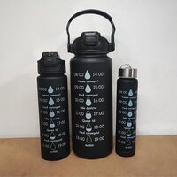 Mitsico 2 Ltr Motivational 3 Pcs Bottle With Motivational Time Marker - Plastic, 2000ml, 900ml, 300ml, Multicolor | Leakproof, Eco-friendly Material, Easy To Clean