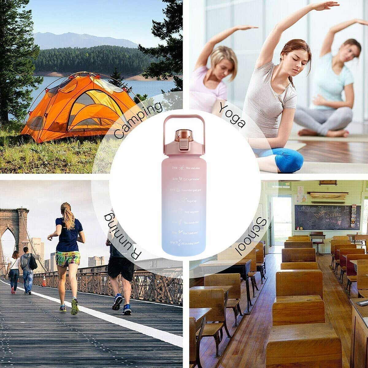 Mitsico 2 Ltr Motivational 3 Pcs Bottle With Motivational Time Marker - Plastic, 2000ml, 900ml, 300ml, Multicolor | Leakproof, Eco-friendly Material, Easy To Clean