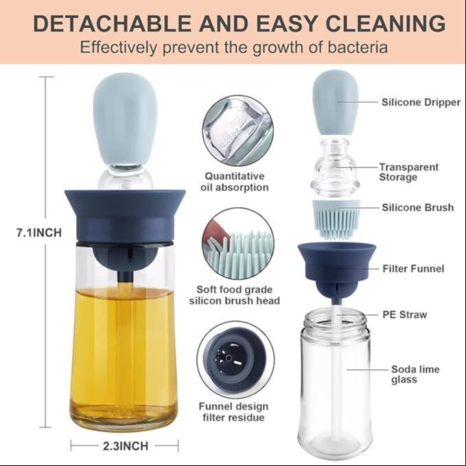 Mitsico Oil Dispenser Bottle Glass Olive Oil Bottle And Brush 2 In 1, Silicone Dropper Measuring