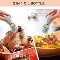 Mitsico Oil Dispenser Bottle Glass Olive Oil Bottle And Brush 2 In 1, Silicone Dropper Measuring