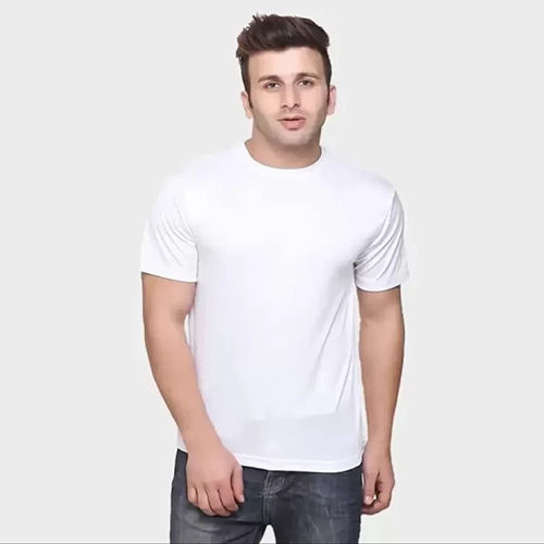 Mens Caper Solid Round Neck White T-shirt - Fabric Type: Cotton