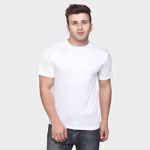 Mens Solid Round Neck White T-Shirt