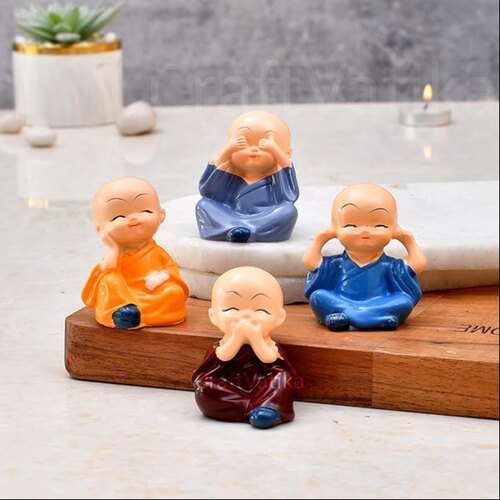 Mitsico 4 Monks Decoration, Monk 4 Statues Miniature Buddha Figurines Set Little Showpiece