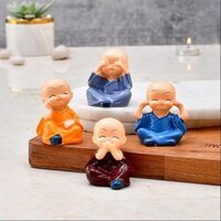 Mitsico 4 Monks Decoration, Monk 4 Statues Miniature Buddha Figurines Set Little Showpiece - Cavity Quantity: Single