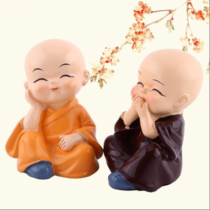 Mitsico 4 Monks Decoration - Eco-friendly Resin, Miniature Buddha Statues Set , Lightweight And Portable, Versatile For Home And Office Display