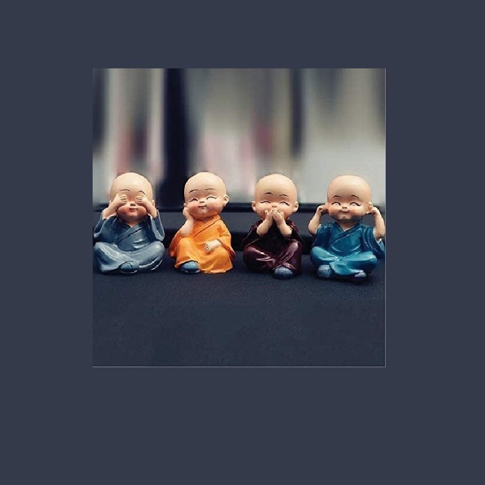 Mitsico 4 Monks Decoration - Eco-friendly Resin, Miniature Buddha Statues Set , Lightweight And Portable, Versatile For Home And Office Display