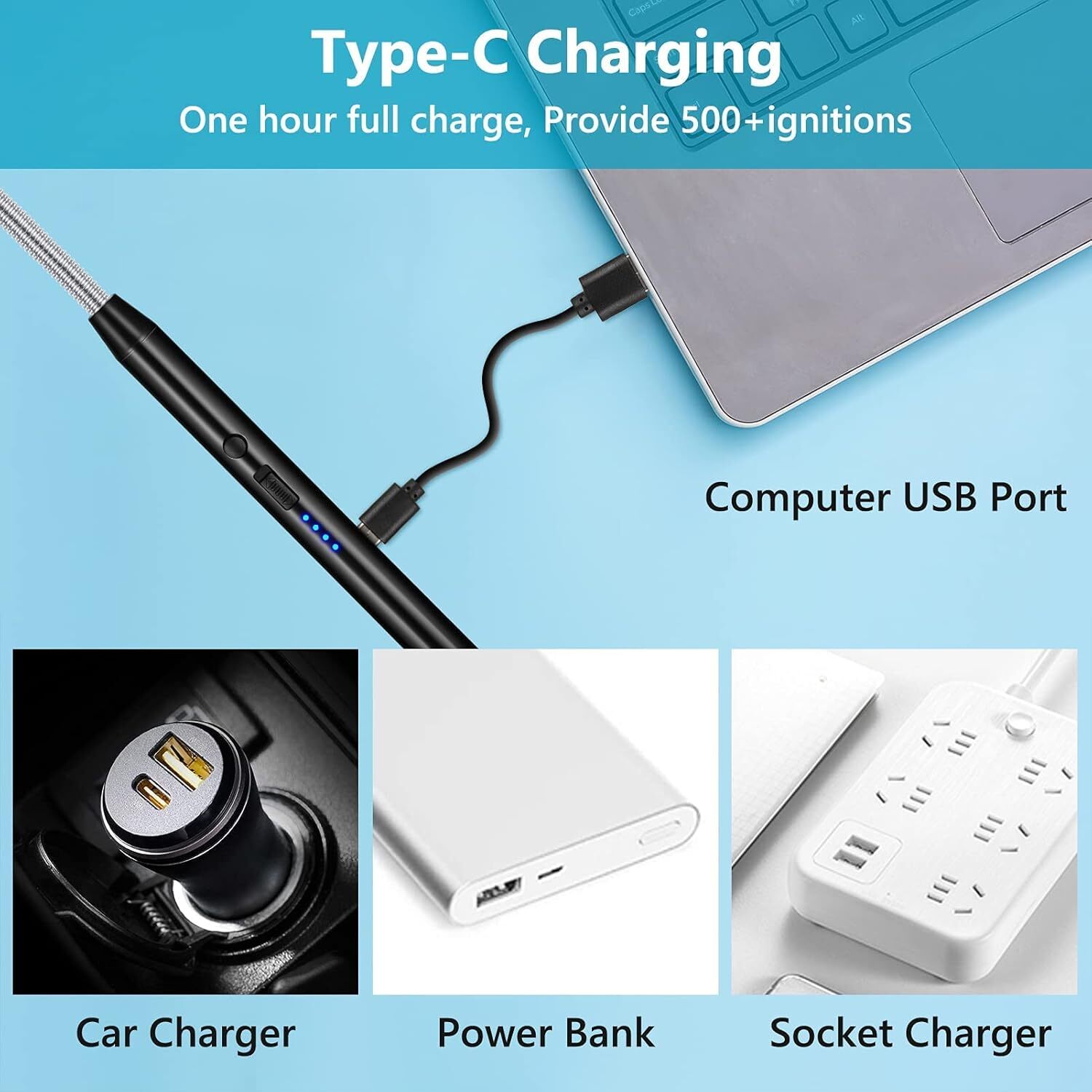 Usb Gas Lighter With Cable - Color: Silver