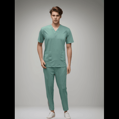Scrubs - Manmade Yarn And 10% Spandex Blend, Jade Color With 4-way Stretch And Unisex Design, Featuring 2 Waist Pockets