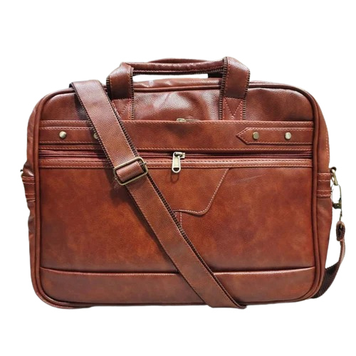 Office Executive Laptop Bag - Rexine Material, Shoulder Style, Customized Design, Brown Color, Zip Closure for Men
