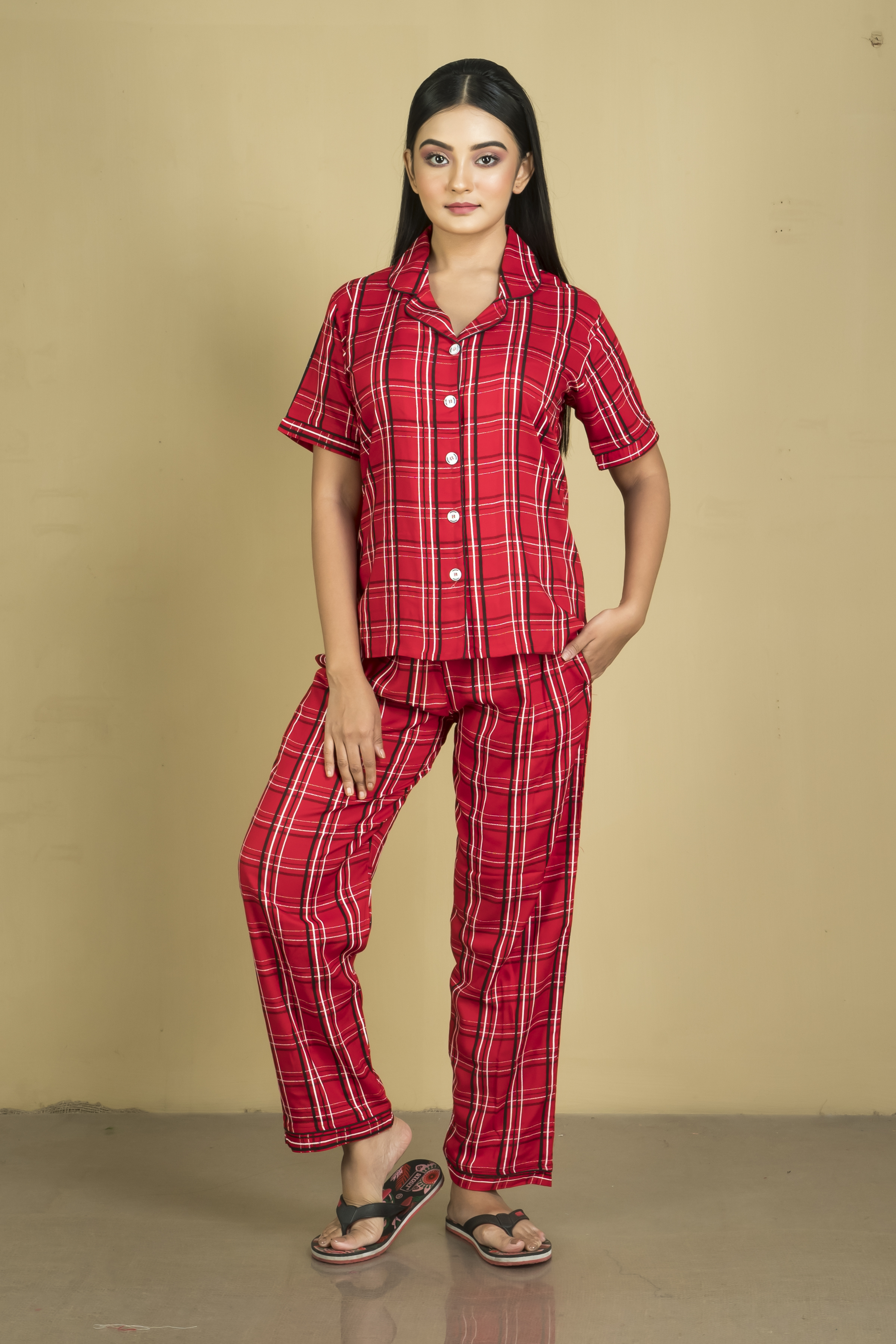 Night Suit - Cotton Fabric Printed Night Dress For Girls And Women, Short Sleeves, Comfortable Pyjamas, All Season Wear, Various Colors Available