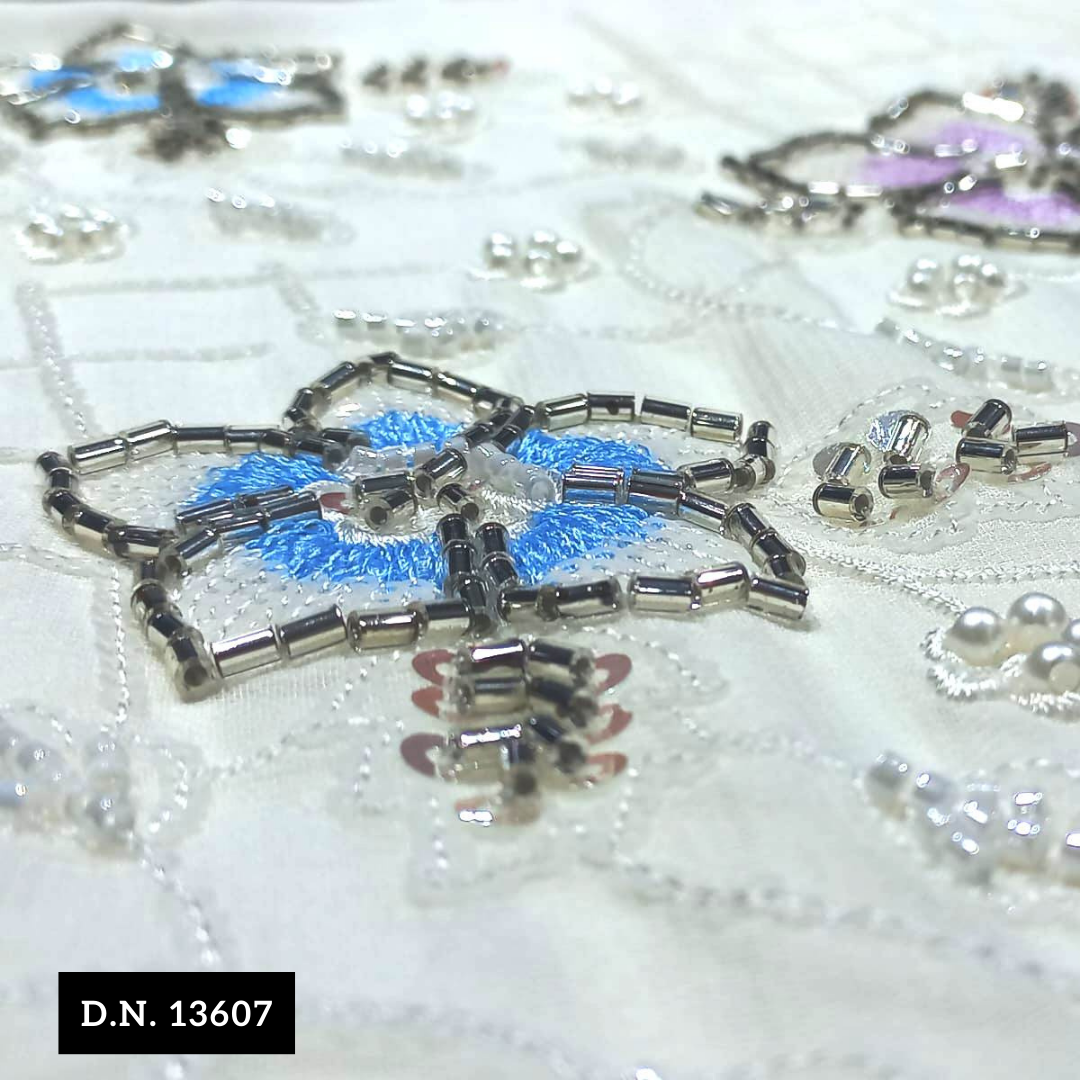 Charming Flower Beaded Lace Fabric - Attributes: Comfortable & Soft