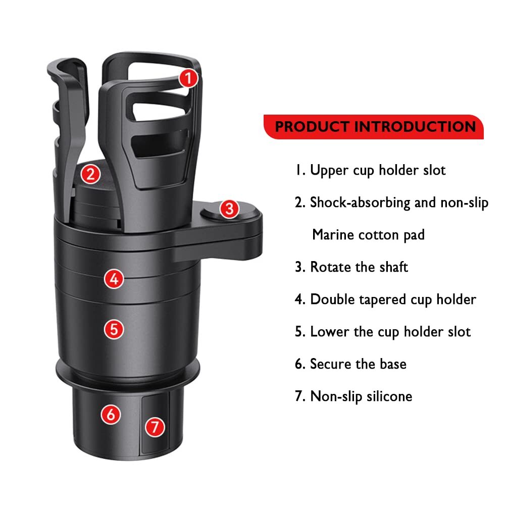 Car Cup Holder - 22.28x12.5x12.5 Cm | 1-divide-4 Rotatable Adjustable Design, Fits Bottles Up To 5.91", Shockproof Foam, Anti-skid Silicone