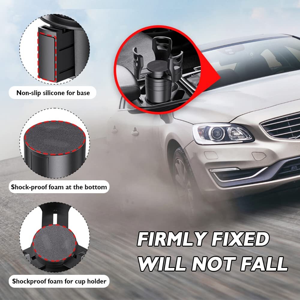 Car Cup Holder - 22.28x12.5x12.5 Cm | 1-divide-4 Rotatable Adjustable Design, Fits Bottles Up To 5.91", Shockproof Foam, Anti-skid Silicone
