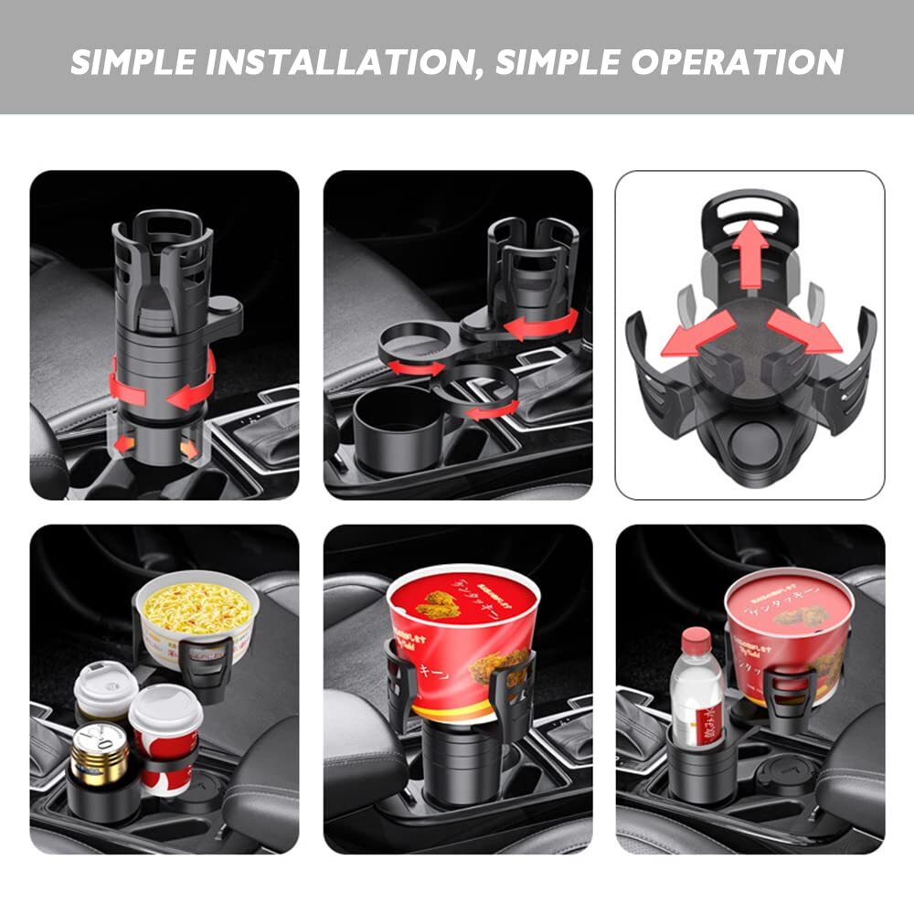 Car Cup Holder - 22.28x12.5x12.5 Cm | 1-divide-4 Rotatable Adjustable Design, Fits Bottles Up To 5.91", Shockproof Foam, Anti-skid Silicone