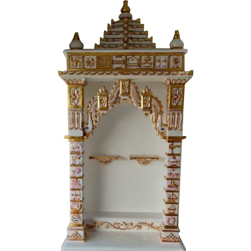 Golden Polished White Marble Temple