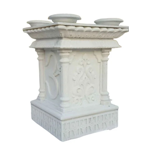 Outdoor White Marble Tulsi Pot Stand