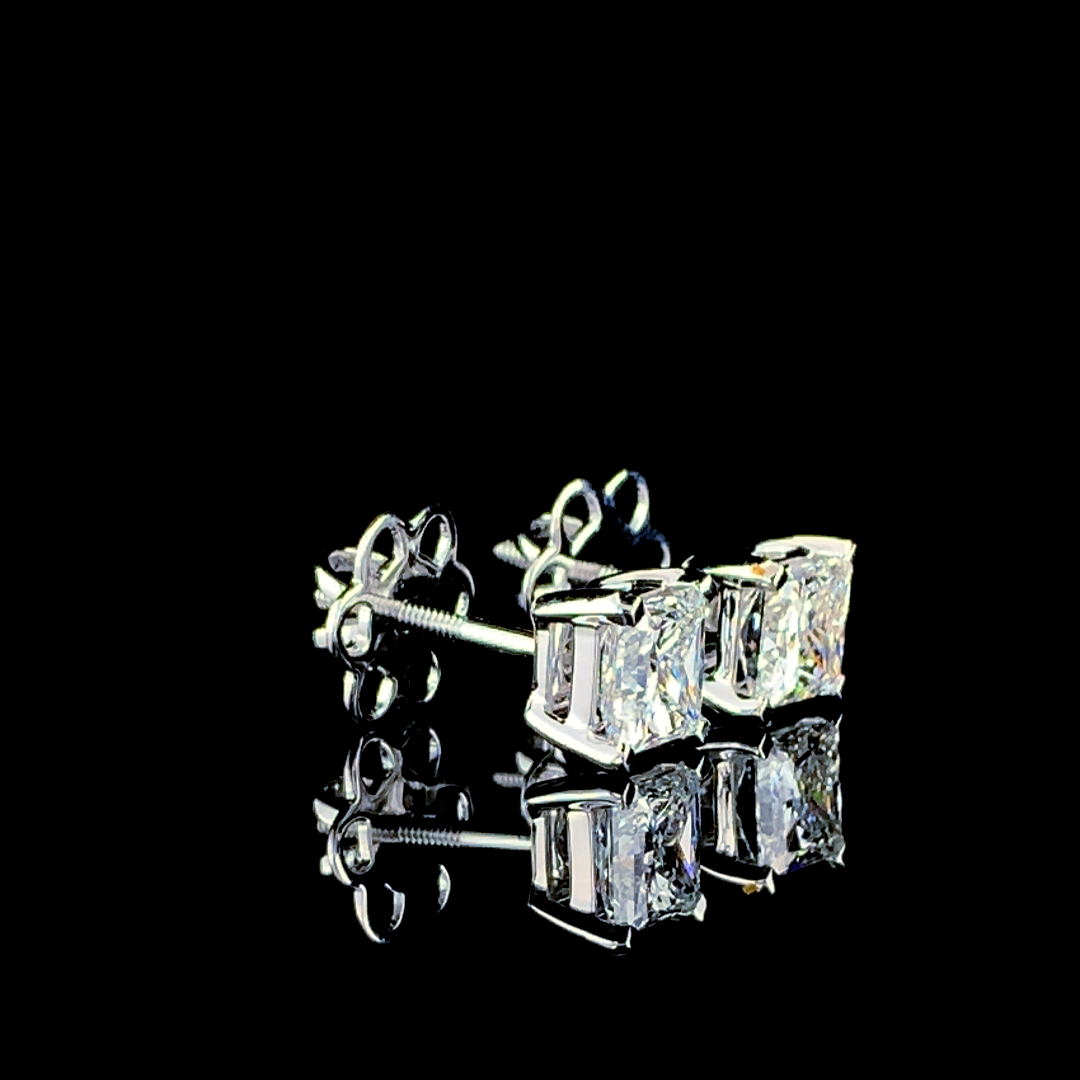 Princess Cut Diamond Stud Earrings - 18kt White Gold, 2ct Total Diamond Weight, Vs1 Clarity, E Color, Excellent Cut, Synthetic Diamonds