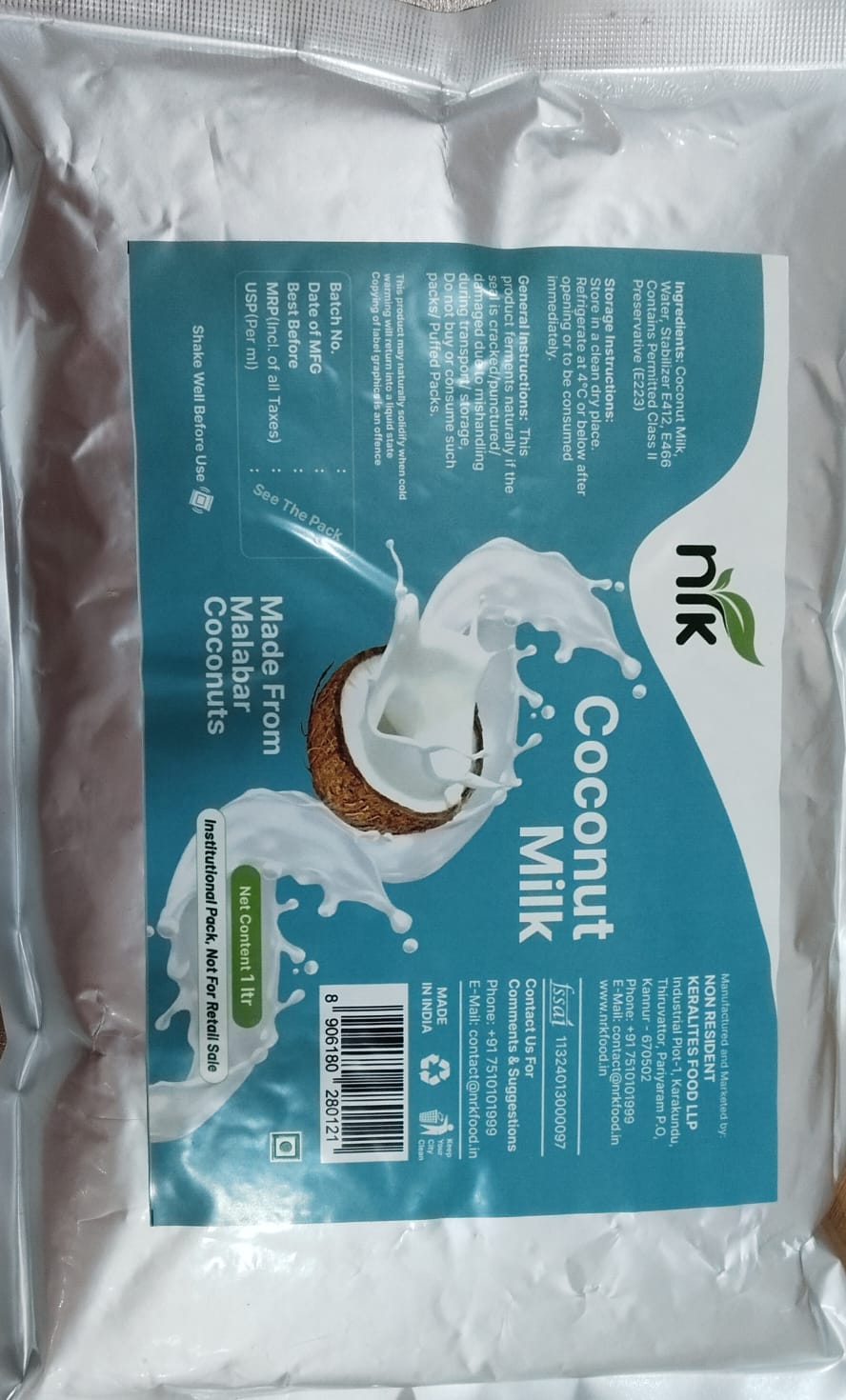 Liquid Coconut Milk - 1 Litre Pack, Eggless, Vegan-Friendly, 22% Fat, Sweet Taste, Ideal for Smoothies, Curries, Soups, and Desserts