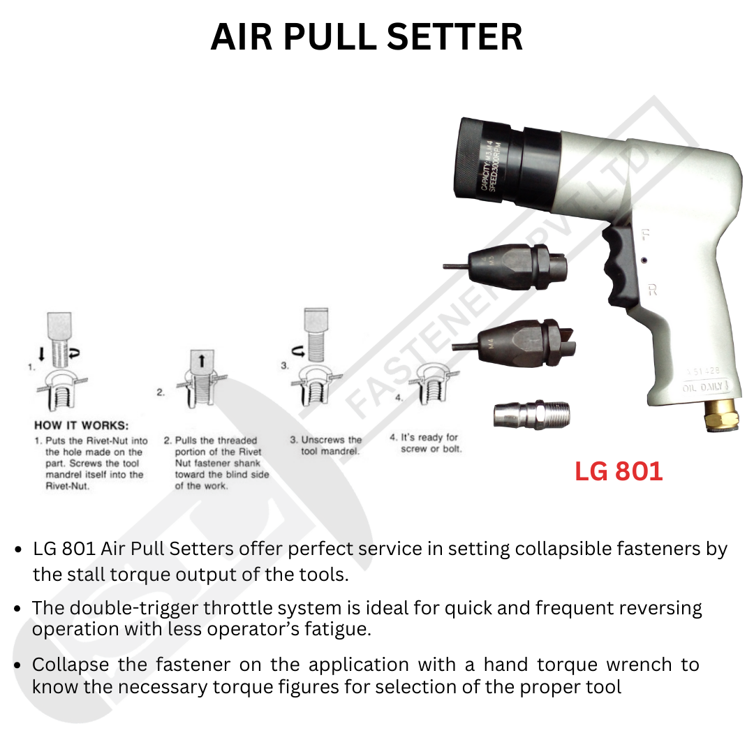 Lg-801 Pneumatic Insert Nut Tool (Spin Technology) - Air Consumption: 70 L/min