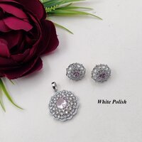 Roundy Shape American Diamond Locket Set