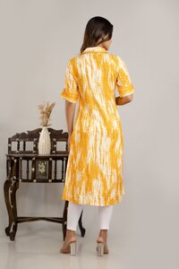 Women Dyed/Ombre Viscose Rayon Frontslit Kurta  (Yellow)