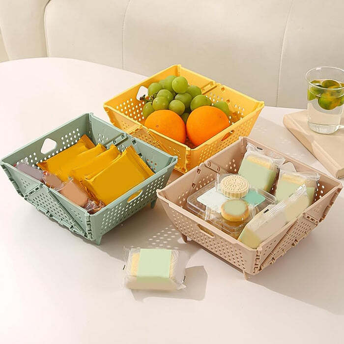 Collapsible Storage Basket Box - Plastic, 20x20x2 Cm | Multicolor, Ventilated Design, Foldable For Easy Storage, Versatile Use In Home And Office