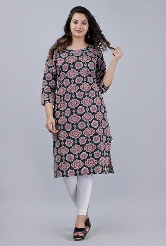 Women Geometric Print Pure Cotton Straight Kurta  (Black)