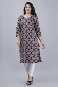 Women Geometric Print Pure Cotton Straight Kurta  (Black)