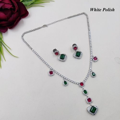 Colorful Stone American Diamond Necklace Set