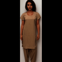 Punjabi Dress - Terry Cotton, Knee Length , Camel Color, Short Sleeve Design, Stylish Stitched Style, Ideal For Female Nurses
