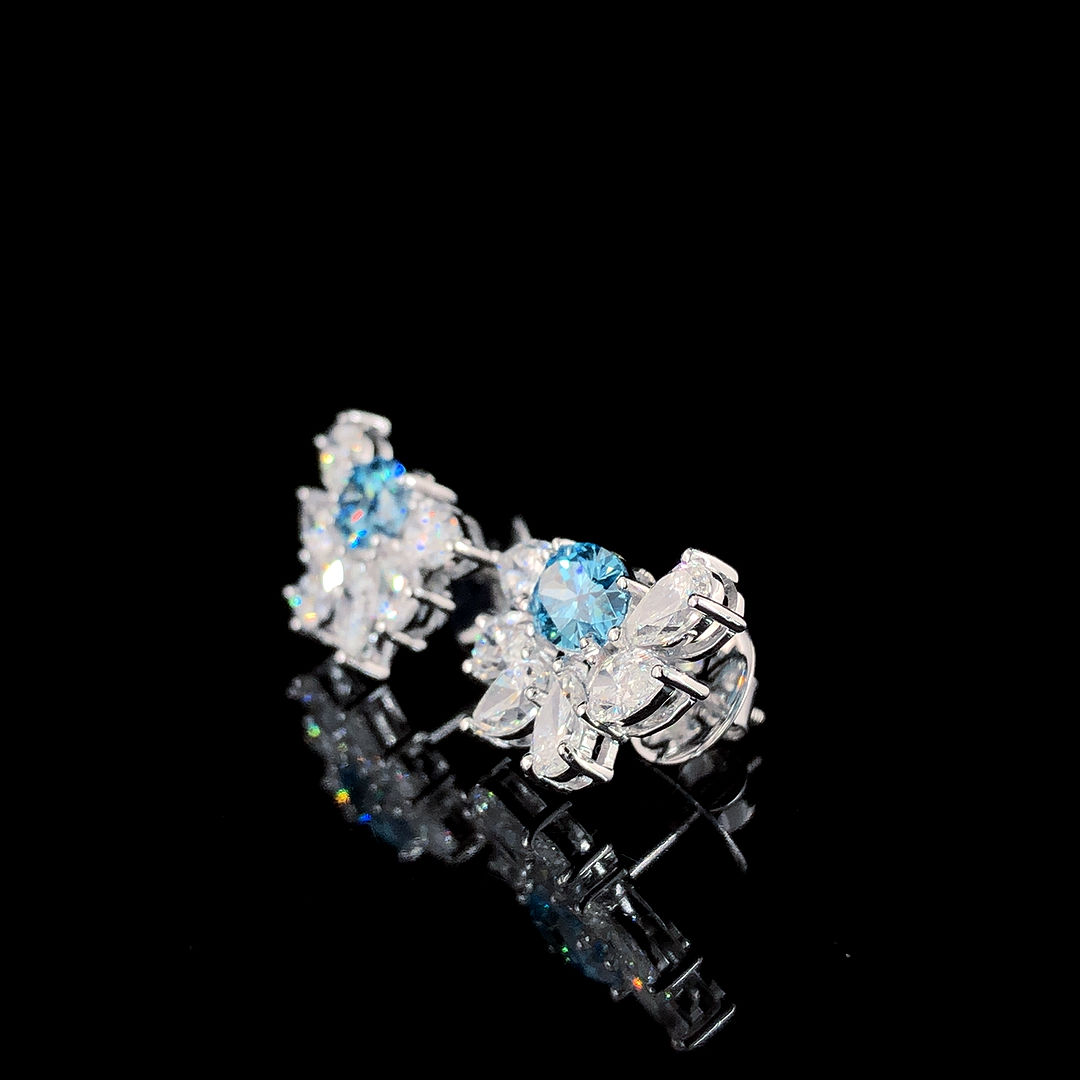 Exquisite 18Kt Gold Earrings with 5.90ct CVD Blue Oval Diamonds by SK Diam