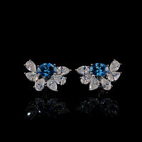 Exquisite 18Kt Gold Earrings with 5.90ct CVD Blue Oval Diamonds by SK Diam