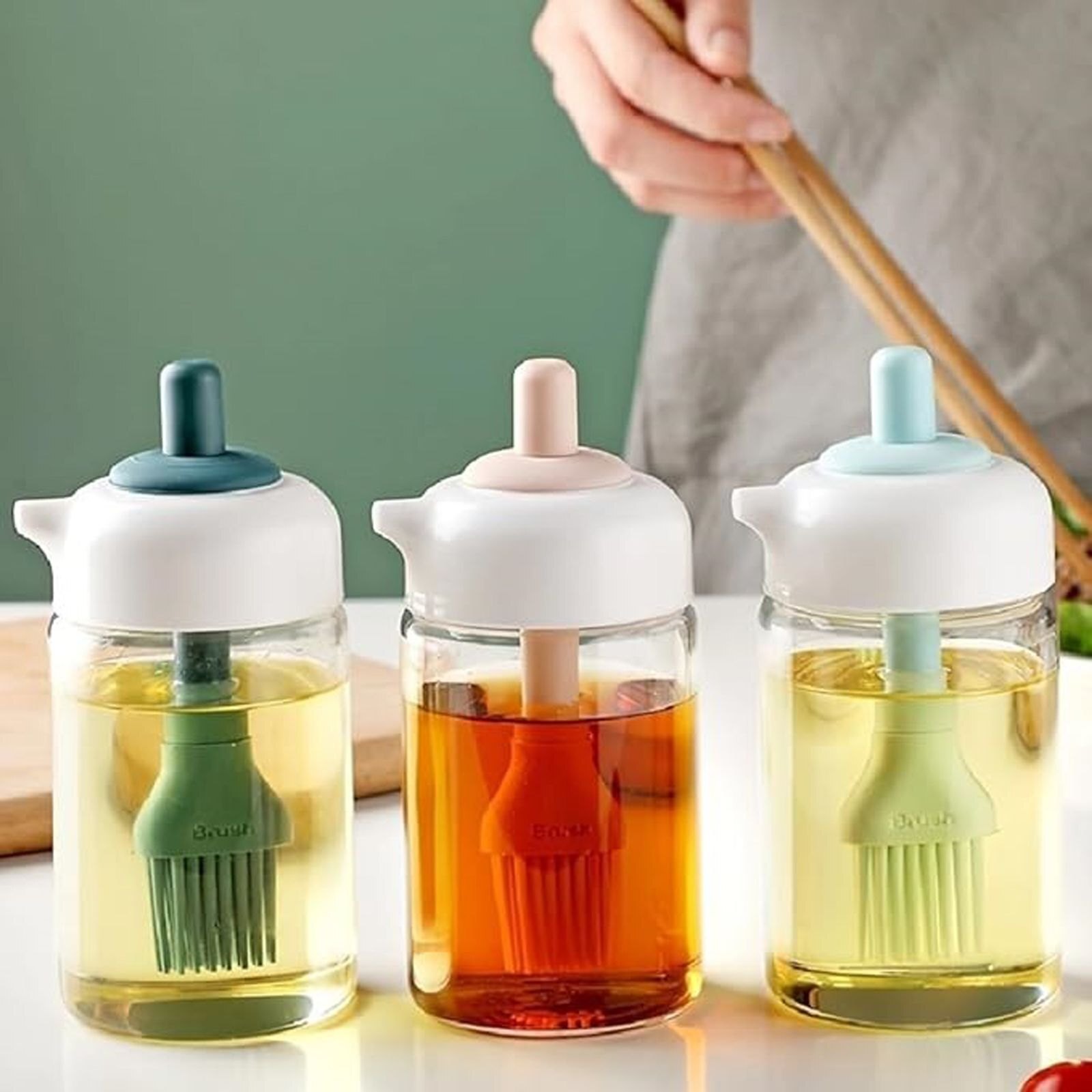 Mitsico Oil Dispenser Bottle With Silicone Oil Brush - Glass Material, Transparent Color | Multi-function Oil Sprayer And Baster, Easy Clean Removable Design, Leak-proof