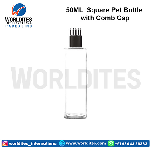 50ml Square Pet Bottle With Comb Cap - Plastic Material, Clear Color | Customizable For Logo Printing And Color Spraying Options