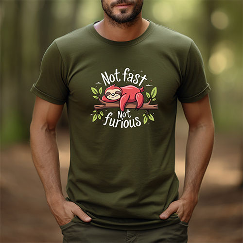 Not Fast Not Furious Printed Mens T Shirt - Color: Green