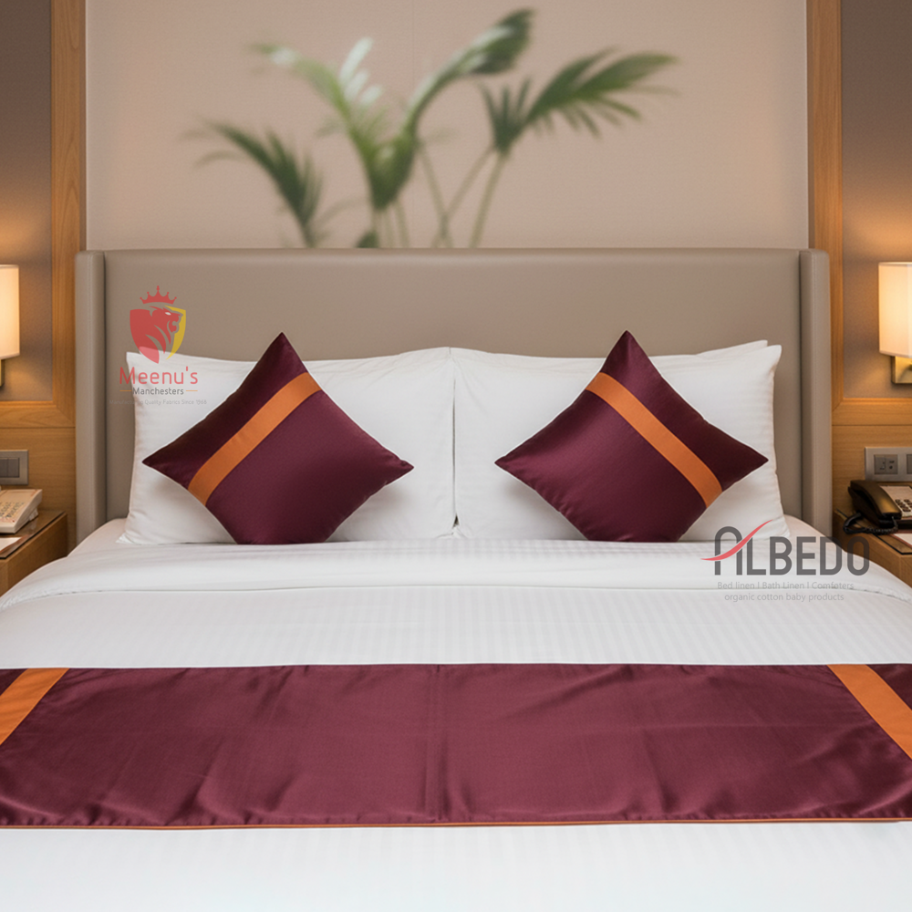 Hotel Bed Runners - 100% Cotton, Double Size | Colors: Purple, Green, Blue, Pattern: Plain Dyed, Shrinkage: No