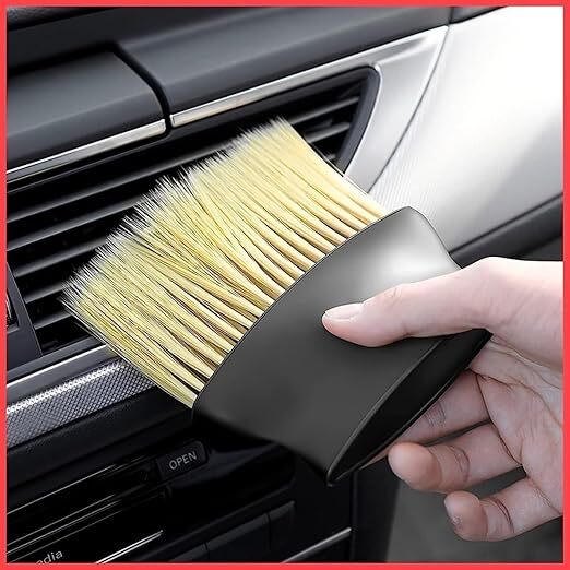 Mitsico Multipurpose Car Interior Ac Vent Dashboard Dust Dirt Cleaner Cleaning Brush - Plastic Free Size Multicolor | Long & Flexible Washable Bristles For Effective Dust Removal