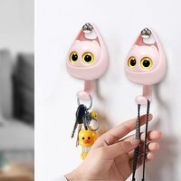 Mitsico Creative Cartoon Wall Hooks Premium Adhesive Cat Coat Hooks Sticky Hooks Extra Strong Heavy Duty 6kg Max Plastic Door Wall Hooks for Kitchen Bathroom Bedroom